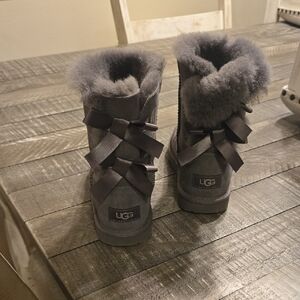UGG Kids Charcoal Boots with Ribbon Accents
